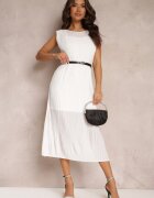 by swan Rochie Albă tip cutie Midi din țesătură plisată cu curea cu cataramă Lanaia