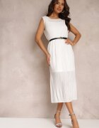 by swan Rochie Albă tip cutie Midi din țesătură plisată cu curea cu cataramă Lanaia