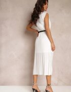 by swan Rochie Albă tip cutie Midi din țesătură plisată cu curea cu cataramă Lanaia