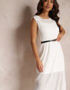 by swan Rochie Albă tip cutie Midi din țesătură plisată cu curea cu cataramă Lanaia
