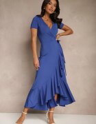 by swan Rochie Albastră cu croială petrecută cu volane Zleffia