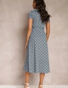 by swan Rochie Albastră Geometrică Midi cu Guler și Curea din Material Mehisi
