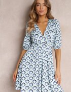 by swan Rochie Albastră Mini cu Model Mozaic cu Mâneci Bufante Sabreena