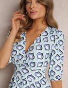 by swan Rochie Albastră Mini cu Model Mozaic cu Mâneci Bufante Sabreena
