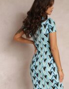 by swan Rochie Albastră Mulată cu Decupaj cu Imprimeu Geometric Larai