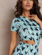by swan Rochie Albastră Mulată cu Decupaj cu Imprimeu Geometric Larai