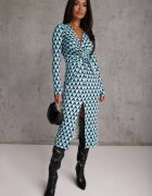 by swan Rochie Albastră Strâmtă cu Decolteu Petrecut și Model Geometric Nohea