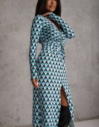 by swan Rochie Albastră Strâmtă cu Decolteu Petrecut și Model Geometric Nohea