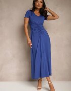 by swan Rochie Albastră Taliată cu Drapaje Decorative și Amestec de Vâscoză Avenile