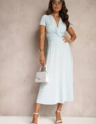 by swan Rochie Albastru deschis cu croială cambrată cu imitație de nod și decolteu triunghiular Telvitela