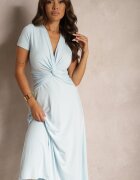 by swan Rochie Albastru deschis cu croială cambrată cu imitație de nod și decolteu triunghiular Telvitela