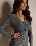 by swan Rochie Argintie Petrecută cu Drapaj Mivi