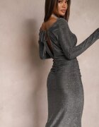 by swan Rochie Argintie Strălucitoare Midi cu Spatele Decupat Nedastia