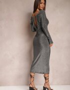 by swan Rochie Argintie Strălucitoare Midi cu Spatele Decupat Nedastia