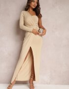 by swan Rochie Asimetrică Maxi Bej Decorată cu Drapaj Kiari