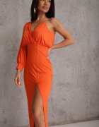 by swan Rochie Asimetrică Portocalie cu Elastic în Talie și Lanț la Umăr Jisse