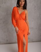 by swan Rochie Asimetrică Portocalie cu Elastic în Talie și Lanț la Umăr Jisse