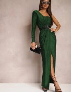 by swan Rochie Asimetrică Verde cu Finisaj Metalic Fentă și Drapaj Abevinna