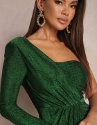 by swan Rochie Asimetrică Verde cu Finisaj Metalic Fentă și Drapaj Abevinna