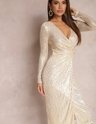 by swan Rochie Aurie Petrecută Midi cu Drapaj Decorată cu Paiete Fendra