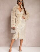 by swan Rochie Aurie Petrecută Midi cu Drapaj Decorată cu Paiete Fendra