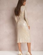 by swan Rochie Aurie Petrecută Midi cu Drapaj Decorată cu Paiete Fendra