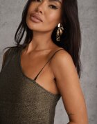 by swan Rochie Aurie Sclipitoare Maxi cu Top Asimetric și Fustă Evazată Eulita