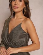 by swan Rochie Aurie Strălucitoare Maxi cu Croială Asimetrică cu Decolteu Triunghiular și Despicătură Imisnna
