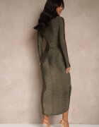 by swan Rochie Auriu din Viscoză cu Croială Mulată cu Fir Metalic și Drapaj Temalite