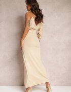 by swan Rochie bej asimetrică cu elastic în talie și lanț la umăr Jisse