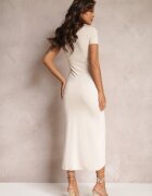 by swan Rochie Bej cu Croi Asimetric cu Drapaje și Decolteu Petrecut Raira