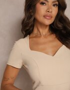 by swan Rochie Bej de cocktail cu croială ajustată cu adaos de vâscoză și șliț Dastorea