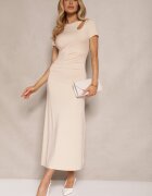 by swan Rochie Bej deschis Bodycon cu drapaj în talie și mâneci scurte Aterezza
