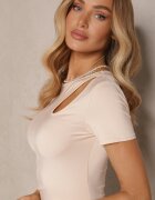 by swan Rochie Bej deschis Bodycon cu drapaj în talie și mâneci scurte Aterezza