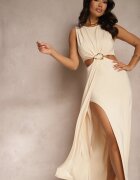 by swan Rochie bej deschis cu vâscoză ornament metalic și decupaje laterale Odivane