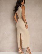 by swan Rochie Bej deschis cu Viscoză cu croială ajustată cu drapaj Tilorrea