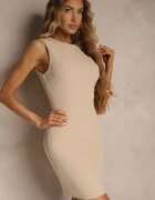 by swan Rochie Bej deschis cu Viscoză cu croială creion Fără mâneci Nelifara