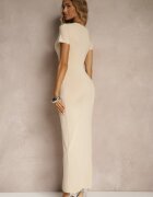 by swan Rochie Bej deschis din Viscoză Decorată cu încrețituri și Fentă pe Picior Milanorea