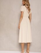 by swan Rochie Bej deschis Evazată Coctail din viscoză cu umeri buretati Mimiza