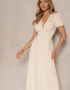 by swan Rochie Bej deschis Evazată Coctail din viscoză cu umeri buretati Mimiza