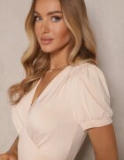 by swan Rochie Bej deschis Evazată Coctail din viscoză cu umeri buretati Mimiza