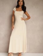 by swan Rochie Bej deschis Evazată cu viscoză cu decolteu pătrat Nalorina