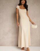by swan Rochie Bej deschis Evazată cu viscoză cu decolteu pătrat Nalorina