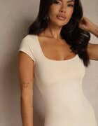 by swan Rochie Bej deschis Evazată cu viscoză cu decolteu pătrat Nalorina