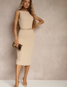 by swan Rochie Bej deschis Tip creion Fără mâneci din viscoză cu șliț la spate Fonama