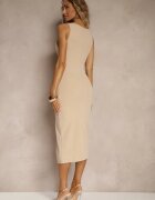 by swan Rochie Bej deschis Tip creion Fără mâneci din viscoză cu șliț la spate Fonama
