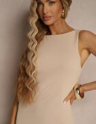 by swan Rochie Bej deschis Tip creion Fără mâneci din viscoză cu șliț la spate Fonama