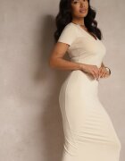 by swan Rochie Bej deschisă Bodycon cu croială mulată cu decolteu în V Efrerina