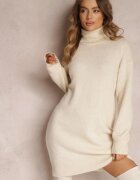by swan Rochie Bej Din lână Oversize Cu guler înalt Revite