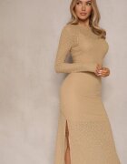 by swan Rochie Bej din plasă cu viscoză Decorată cu imprimeu leopard Adellona